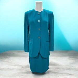 Sarah Alexander Teal Skirt Suit Set Size 4 6 Vintage Career Mod Retro Minimalist